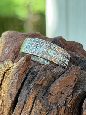 Diamond Baguette & Round Cut Band Ring - White Gold 14k